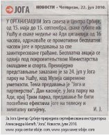 Joga centar Srbije, Aleksandra Mitić, časopis Večernje novosti, 21.07.2010